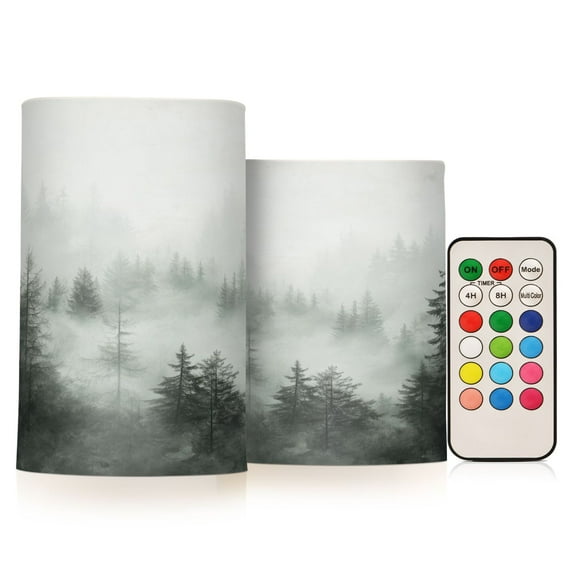 Yayeee Flameless Candles with Remote Flickering Battery Operated Multi Color Changing, Foggy Forest
