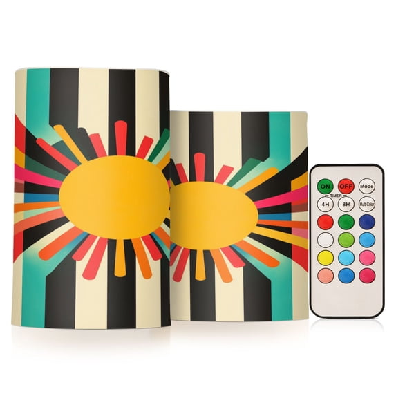 Yayeee Flameless Candles with Remote Flickering Battery Operated Multi Color Changing, Geometric Sun