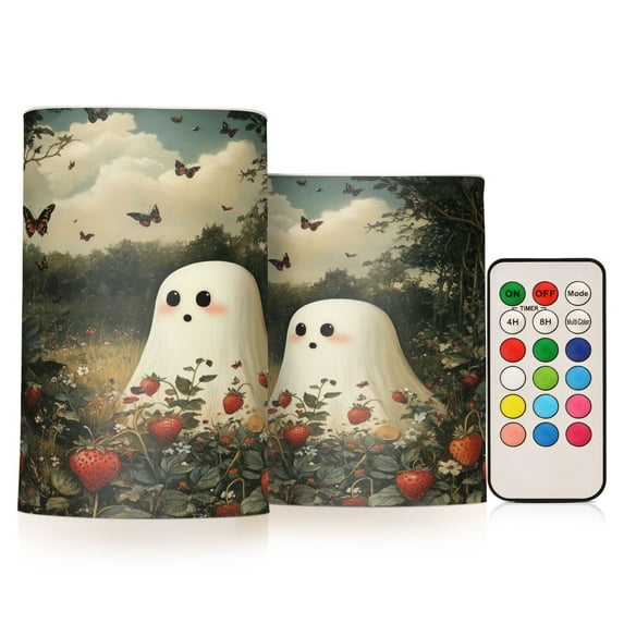 Yayeee Flameless Candles with Remote Flickering Battery Operated Multi Color Changing, Ghost in Strawberry Fields