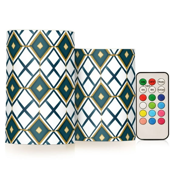 Yayeee Flameless Candles with Remote Flickering Battery Operated Multi Color Changing, Gold Geometric Pattern