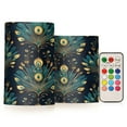 thumbnail image 1 of Yayeee Flameless Candles with Remote Flickering Battery Operated Multi Color Changing, Gold Peacock Pattern, 1 of 7