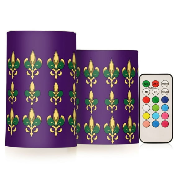 Yayeee Flameless Candles with Remote Flickering Battery Operated Multi Color Changing, Gold and Green Floral Pattern