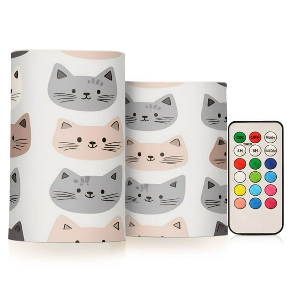 Yayeee Flameless Candles with Remote Flickering Battery Operated Multi Color Changing, Gray Cat Pattern