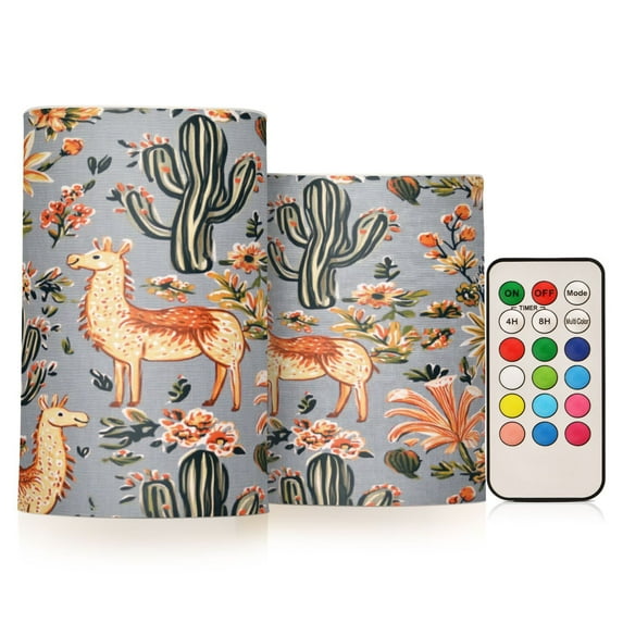 Yayeee Flameless Candles with Remote Flickering Battery Operated Multi Color Changing, Gray Llama Pattern