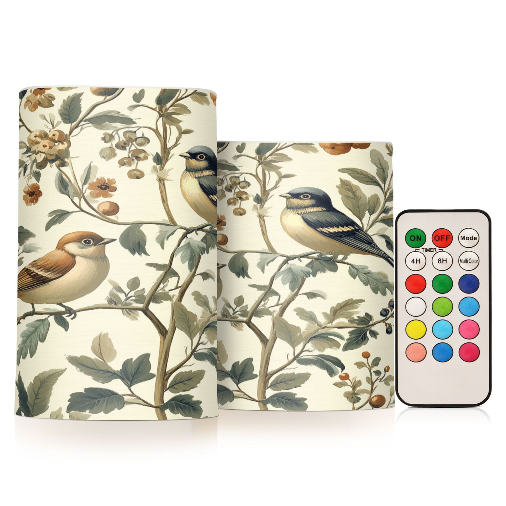 Yayeee Flameless Candles with Remote Flickering Battery Operated Multi Color Changing, Green Birds