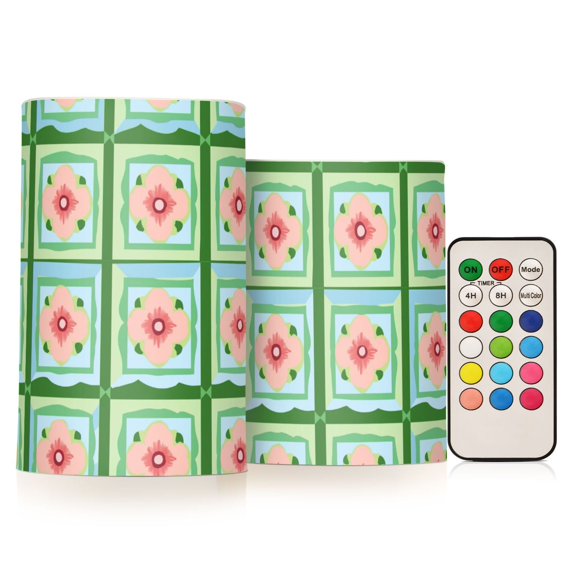 Yayeee Flameless Candles with Remote Flickering Battery Operated Multi Color Changing, Green Blossom Mosaic