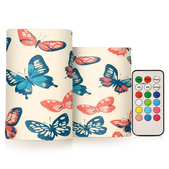 Yayeee Flameless Candles with Remote Flickering Battery Operated Multi Color Changing, Green Butterflies