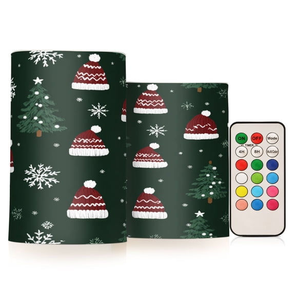Yayeee Flameless Candles with Remote Flickering Battery Operated Multi Color Changing, Green Christmas Hats