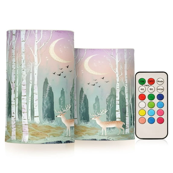 Yayeee Flameless Candles with Remote Flickering Battery Operated Multi Color Changing, Green Deer