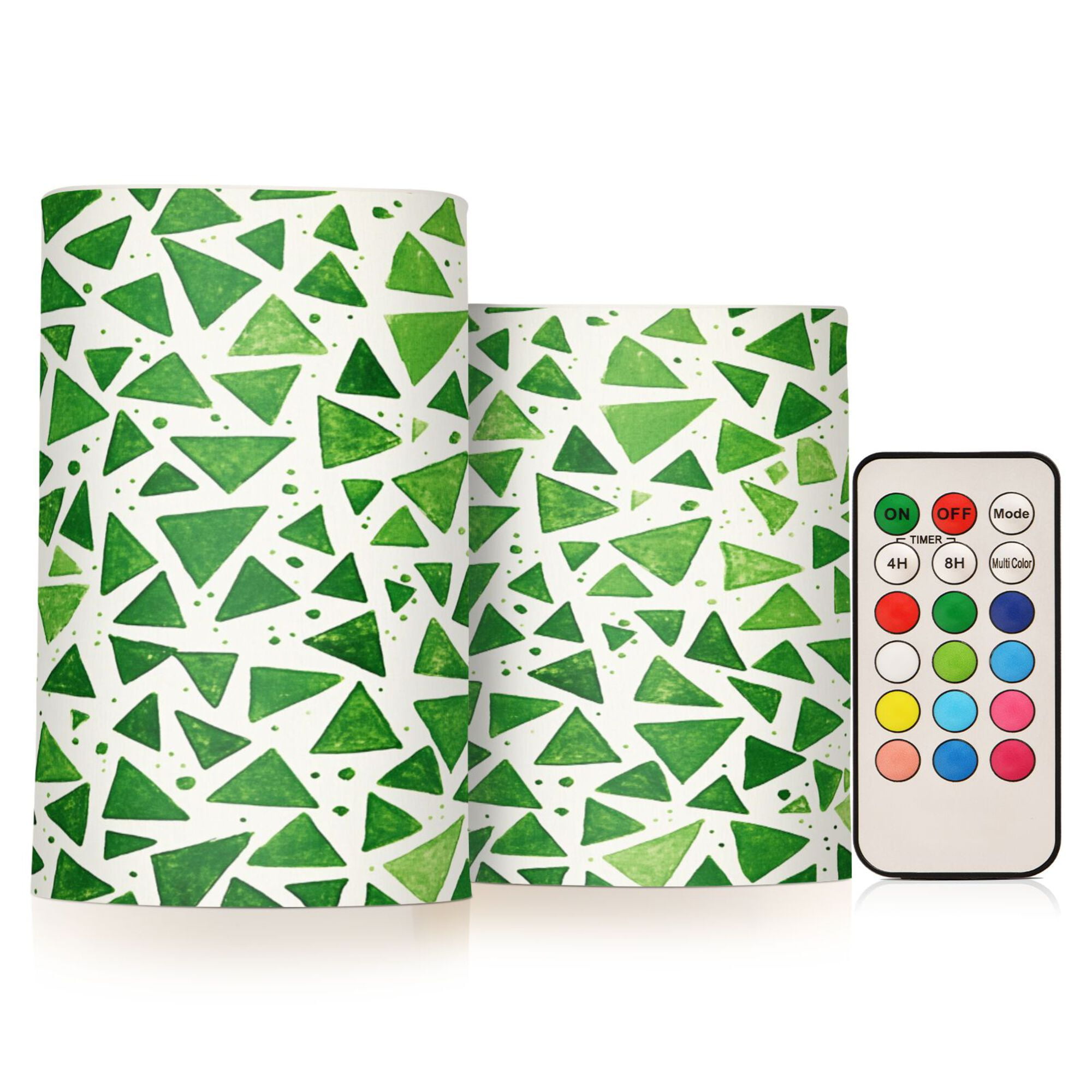 Yayeee Flameless Candles with Remote Flickering Battery Operated Multi Color Changing, Green Dot Triangles Pattern