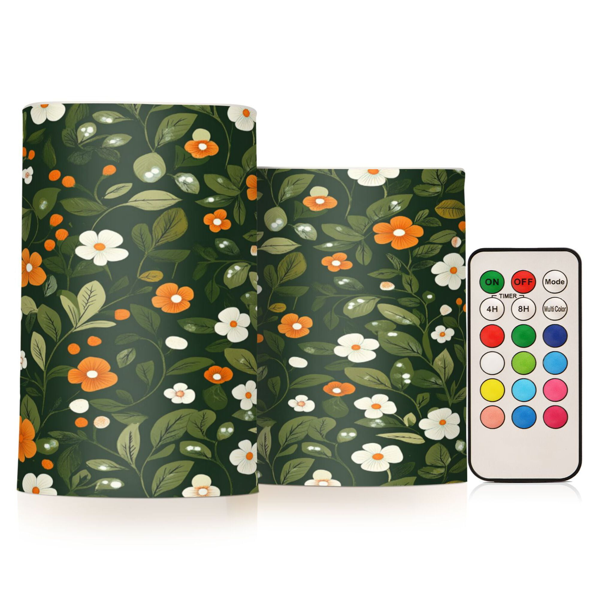 Yayeee Flameless Candles with Remote Flickering Battery Operated Multi Color Changing, Green Flowers Pattern