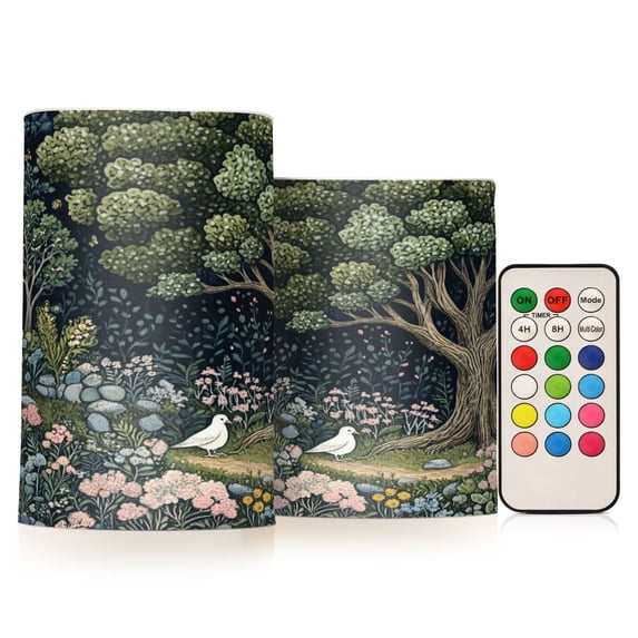 Yayeee Flameless Candles with Remote Flickering Battery Operated Multi Color Changing, Green Forest Scene