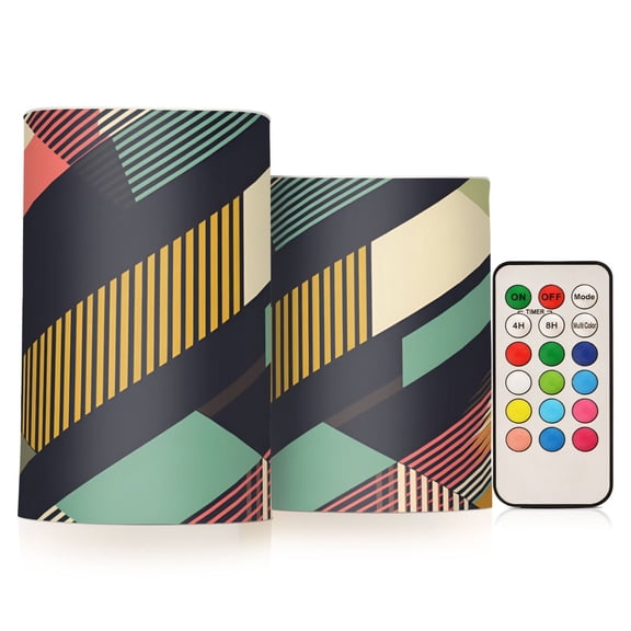 Yayeee Flameless Candles with Remote Flickering Battery Operated Multi Color Changing, Green Geometric