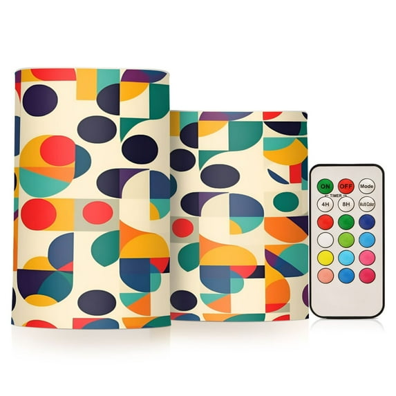 Yayeee Flameless Candles with Remote Flickering Battery Operated Multi Color Changing, Green Geometric