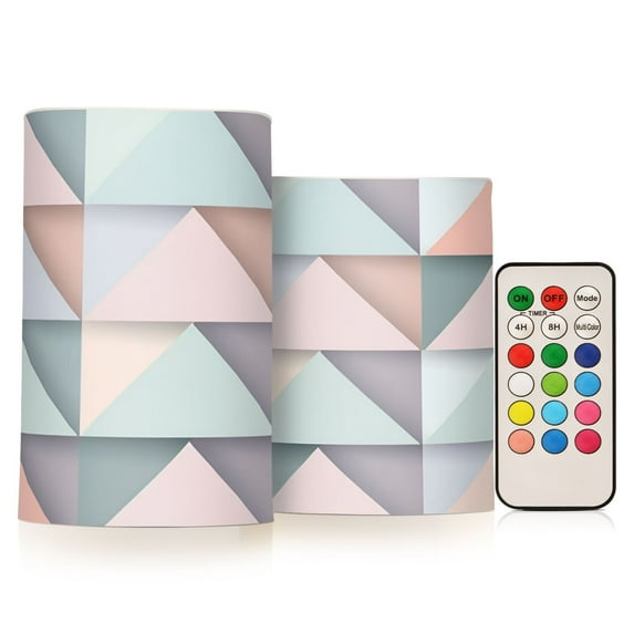 Yayeee Flameless Candles with Remote Flickering Battery Operated Multi Color Changing, Green Geometric