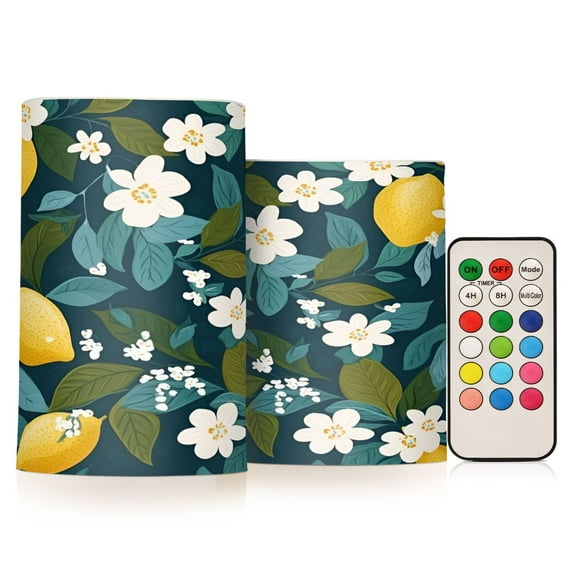 Yayeee Flameless Candles with Remote Flickering Battery Operated Multi Color Changing, Green Lemon Leaves