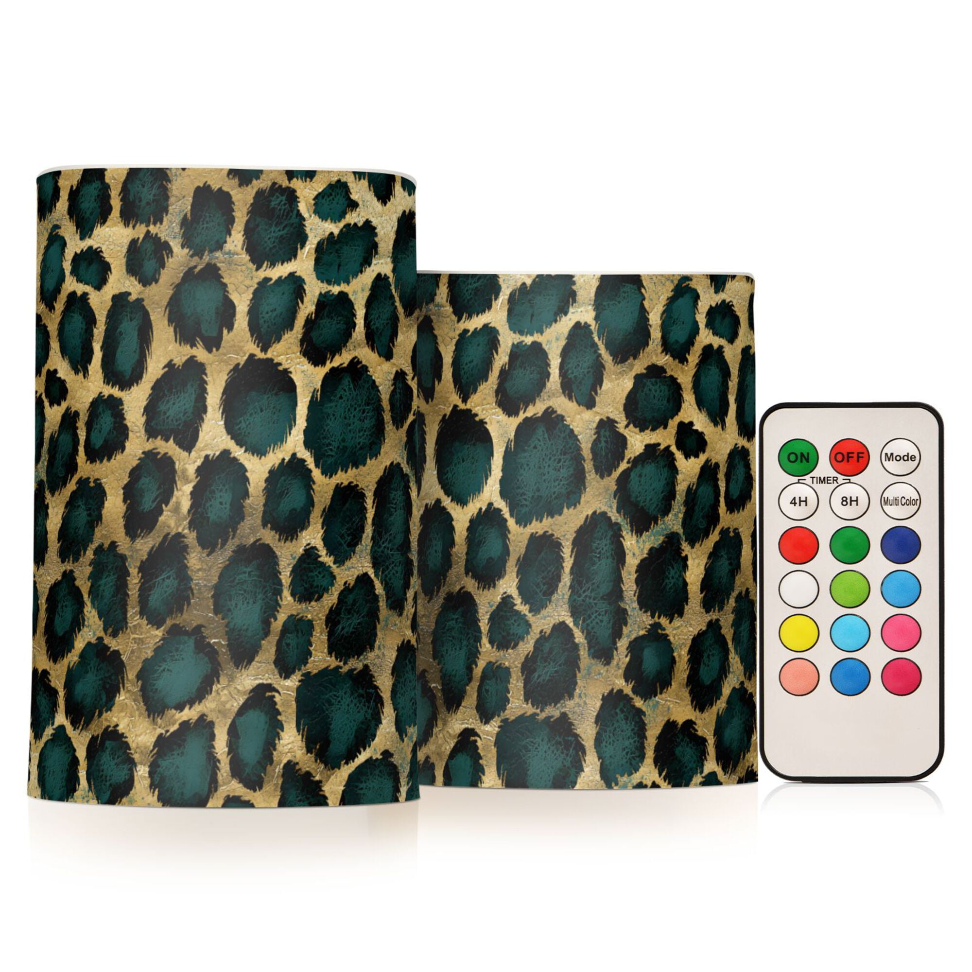 Yayeee Flameless Candles with Remote Flickering Battery Operated Multi Color Changing, Green Leopard Print
