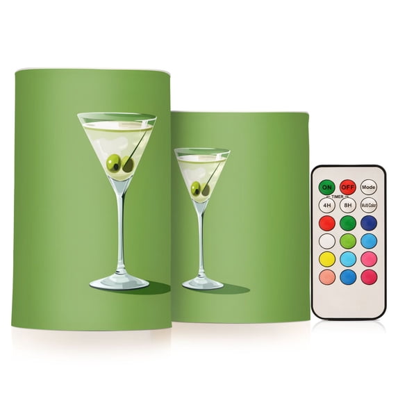 Yayeee Flameless Candles with Remote Flickering Battery Operated Multi Color Changing, Green Martini Glass