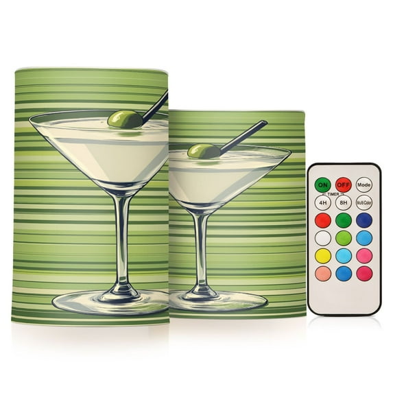 Yayeee Flameless Candles with Remote Flickering Battery Operated Multi Color Changing, Green Martini Glass