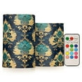 thumbnail image 1 of Yayeee Flameless Candles with Remote Flickering Battery Operated Multi Color Changing, Green Peacock Pattern, 1 of 7