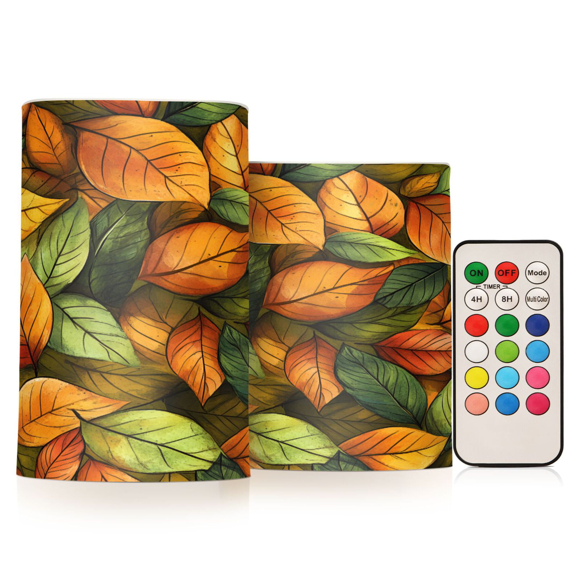 Yayeee Flameless Candles with Remote Flickering Battery Operated Multi Color Changing, Green Retro Leaves