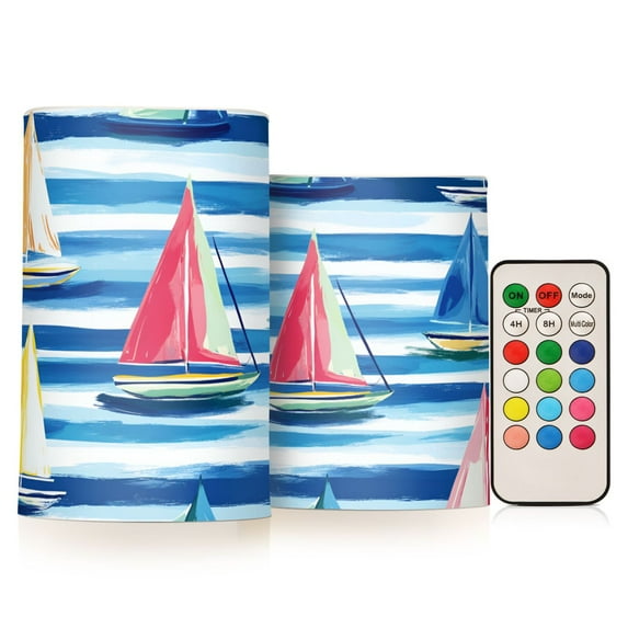 Yayeee Flameless Candles with Remote Flickering Battery Operated Multi Color Changing, Green Sailboats