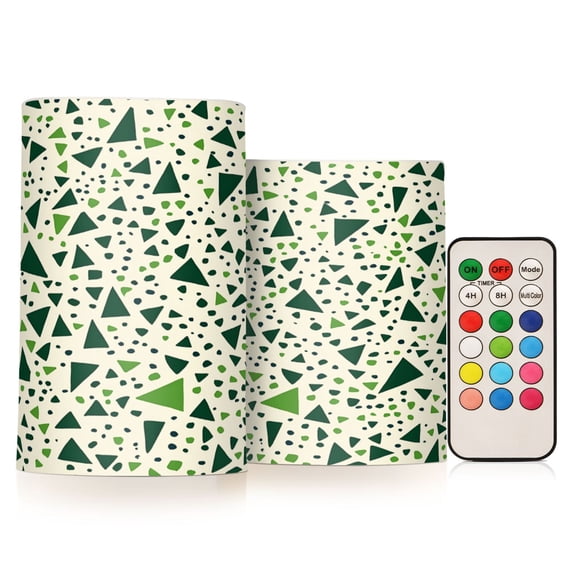Yayeee Flameless Candles with Remote Flickering Battery Operated Multi Color Changing, Green Triangles Pattern