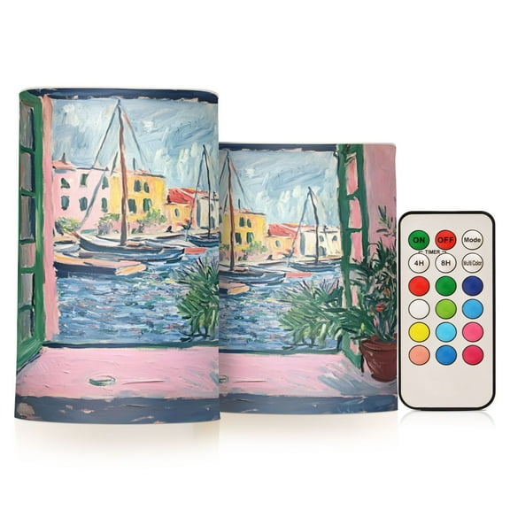 Yayeee Flameless Candles with Remote Flickering Battery Operated Multi Color Changing, Green Window Sea