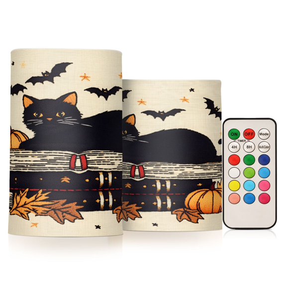 Yayeee Flameless Candles with Remote Flickering Battery Operated Multi Color Changing, Halloween Cat