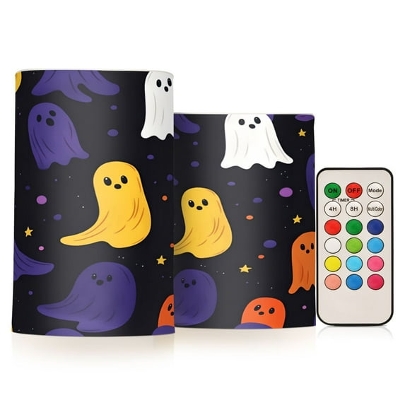 Yayeee Flameless Candles with Remote Flickering Battery Operated Multi Color Changing, Halloween Colorful Ghosts