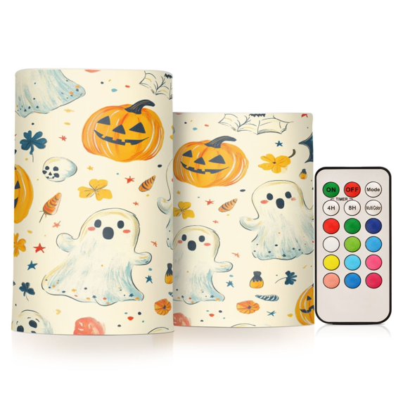 Yayeee Flameless Candles with Remote Flickering Battery Operated Multi Color Changing, Halloween Cute Ghosts