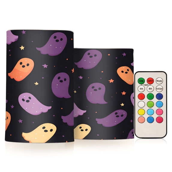 Yayeee Flameless Candles with Remote Flickering Battery Operated Multi Color Changing, Halloween Purple Ghosts