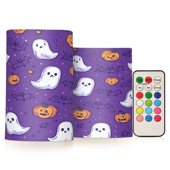 Yayeee Flameless Candles with Remote Flickering Battery Operated Multi Color Changing, Halloween Purple Ghosts