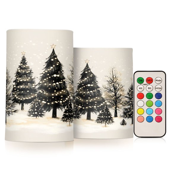 Yayeee Flameless Candles with Remote Flickering Battery Operated Multi Color Changing, Hand Drawn Christmas Trees