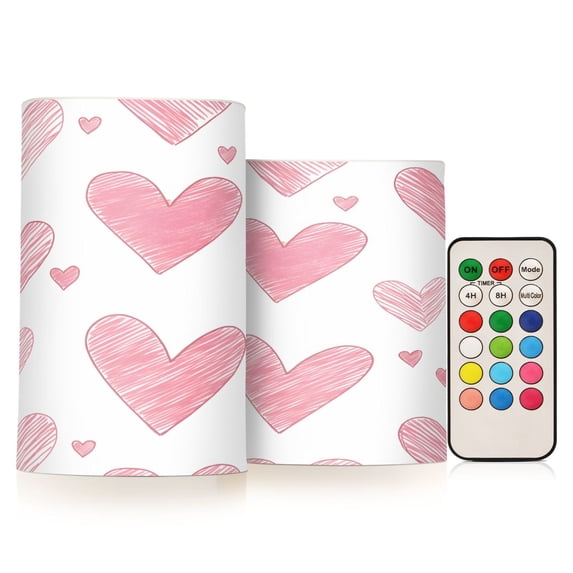 Yayeee Flameless Candles with Remote Flickering Battery Operated Multi Color Changing, Hand Drawn Hearts