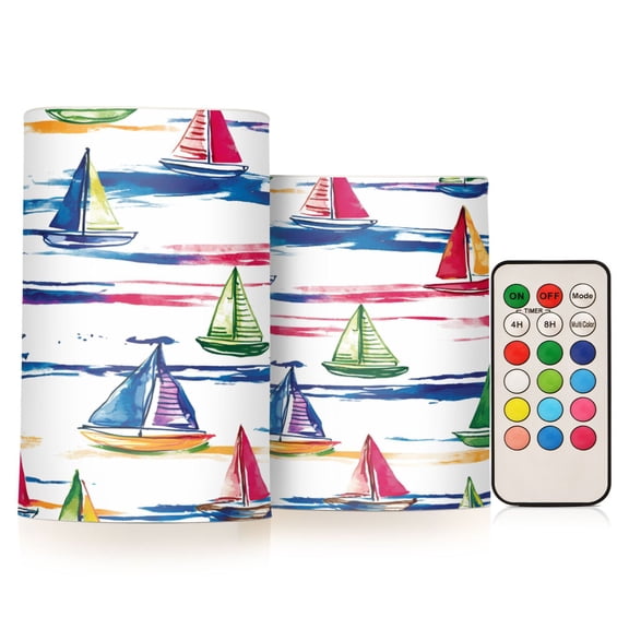 Yayeee Flameless Candles with Remote Flickering Battery Operated Multi Color Changing, Hand Drawn Sailboats