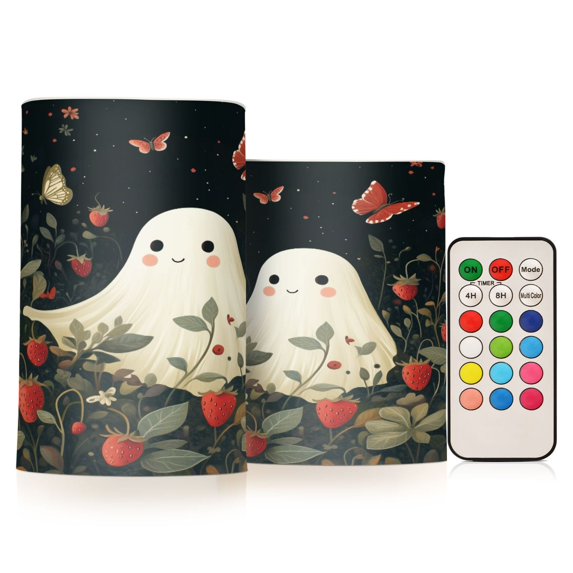 Yayeee Flameless Candles with Remote Flickering Battery Operated Multi Color Changing, Happy Ghost