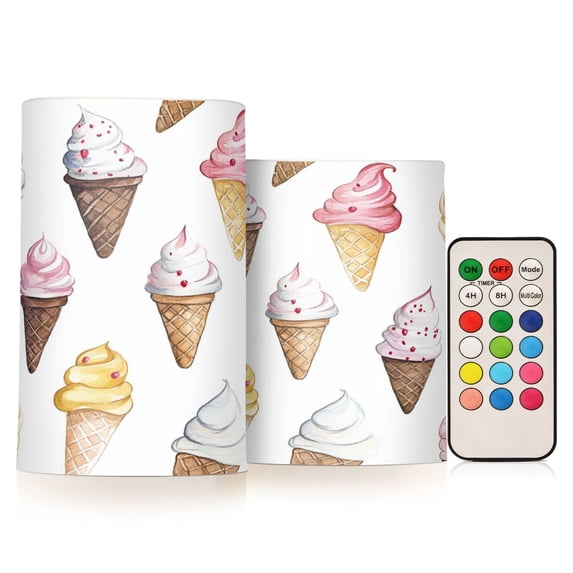 Yayeee Flameless Candles with Remote Flickering Battery Operated Multi Color Changing, Ice Cream Pattern