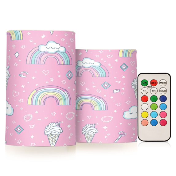 Yayeee Flameless Candles with Remote Flickering Battery Operated Multi Color Changing, Ice Cream Rainbow Pattern