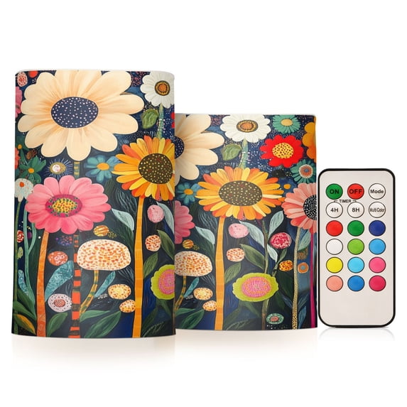 Yayeee Flameless Candles with Remote Flickering Battery Operated Multi Color Changing, Large Colorful Flowers