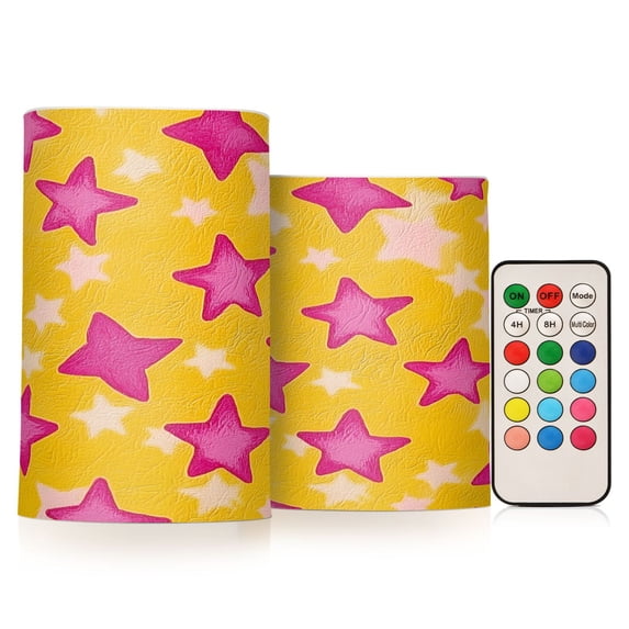 Yayeee Flameless Candles with Remote Flickering Battery Operated Multi Color Changing, Large Pink Stars