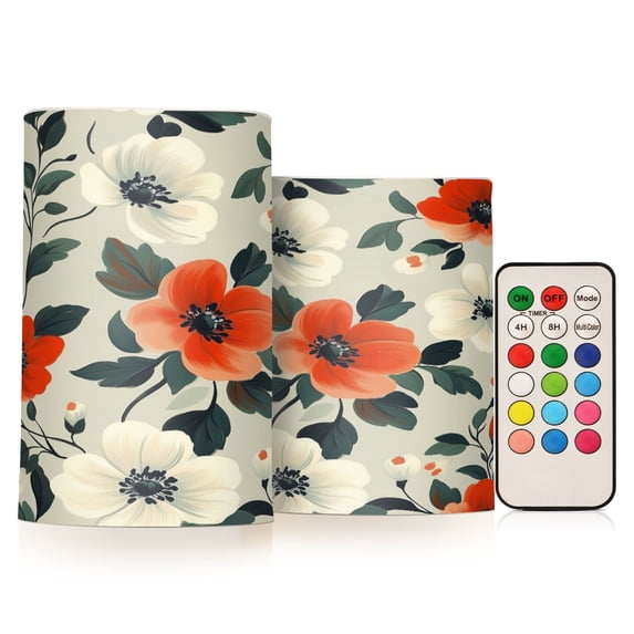 Yayeee Flameless Candles with Remote Flickering Battery Operated Multi Color Changing, Large Red Floral Pattern