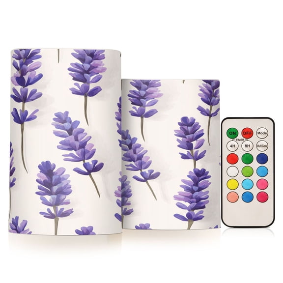 Yayeee Flameless Candles with Remote Flickering Battery Operated Multi Color Changing, Lavender Pattern