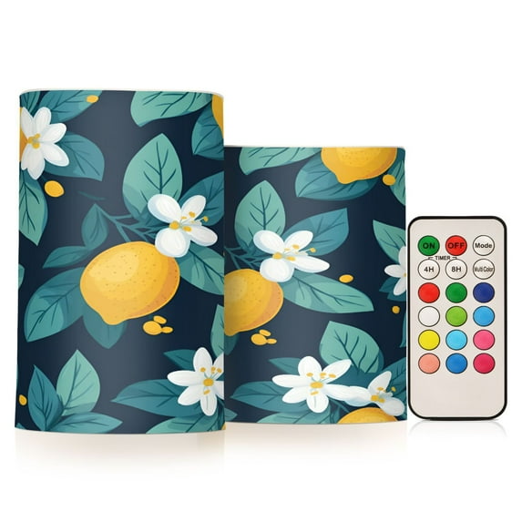 Yayeee Flameless Candles with Remote Flickering Battery Operated Multi Color Changing, Lemon Leaves