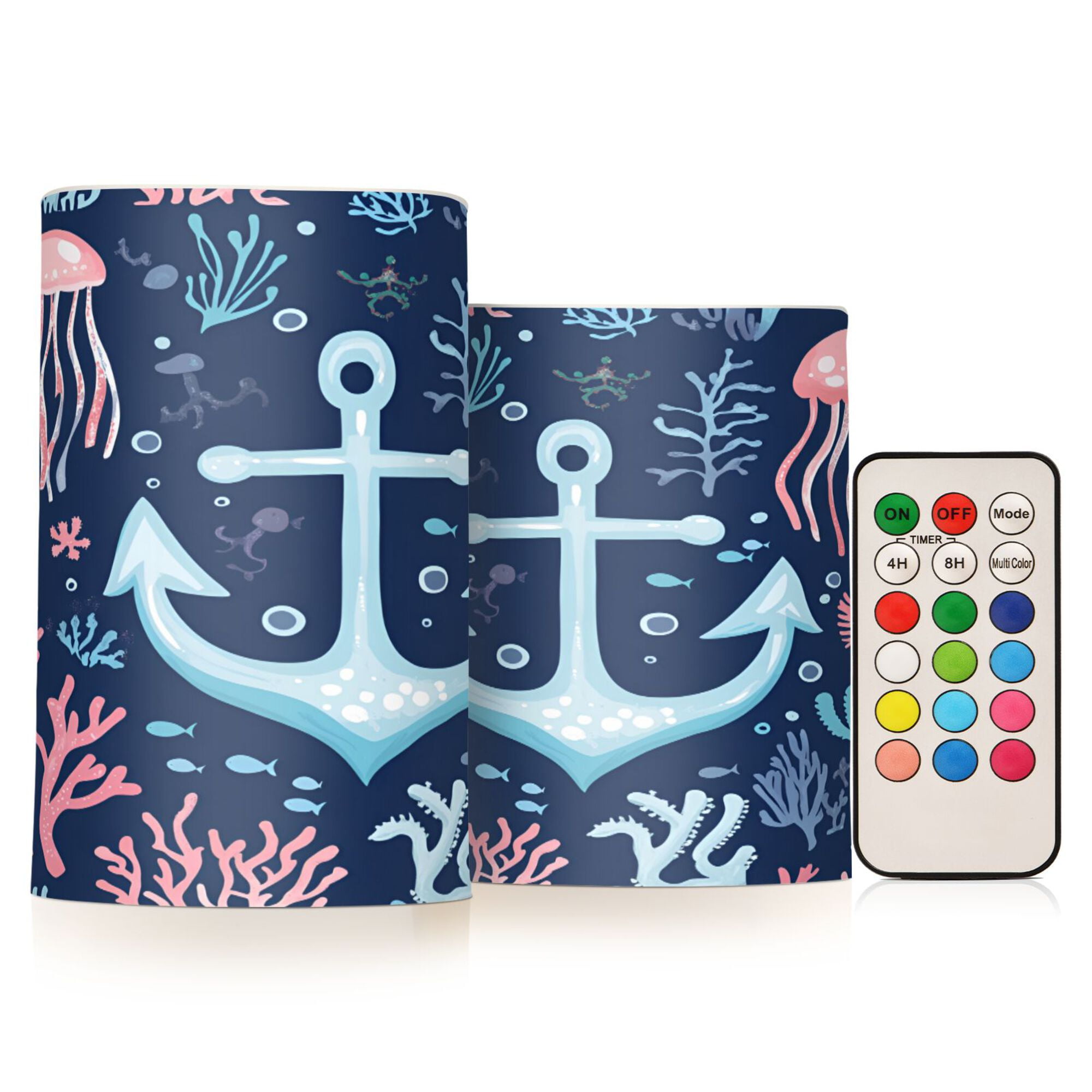 Yayeee Flameless Candles with Remote Flickering Battery Operated Multi Color Changing, Light Blue Anchor