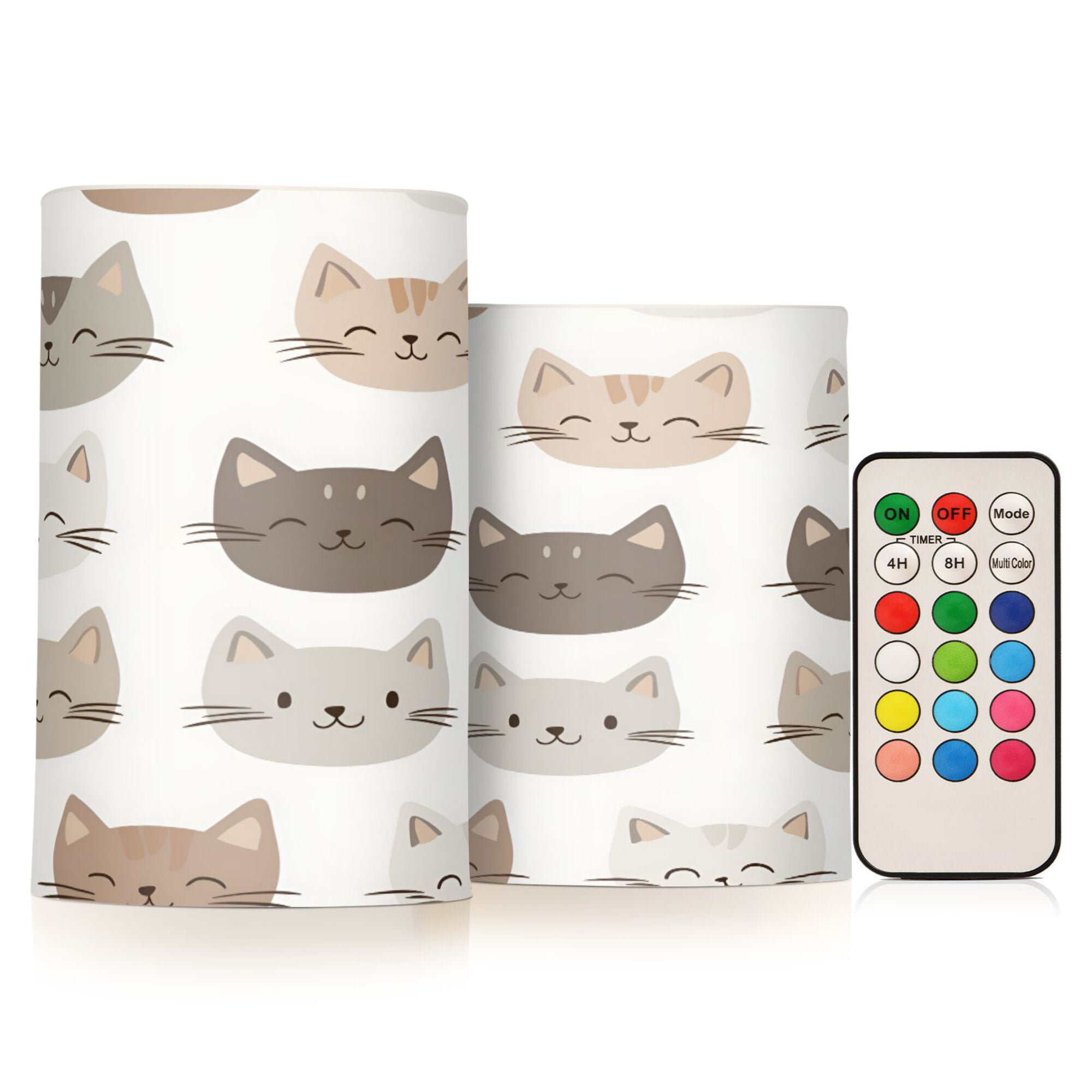 Yayeee Flameless Candles with Remote Flickering Battery Operated Multi Color Changing, Light Gray Cat Pattern