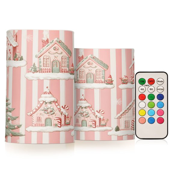 Yayeee Flameless Candles with Remote Flickering Battery Operated Multi Color Changing, Light Green Christmas Houses
