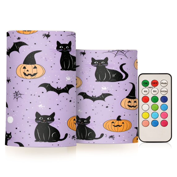 Yayeee Flameless Candles with Remote Flickering Battery Operated Multi Color Changing, Light Purple Halloween Black Cat