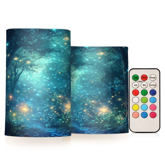 Yayeee Flameless Candles with Remote Flickering Battery Operated Multi Color Changing, Magical Forest Glowing Lights