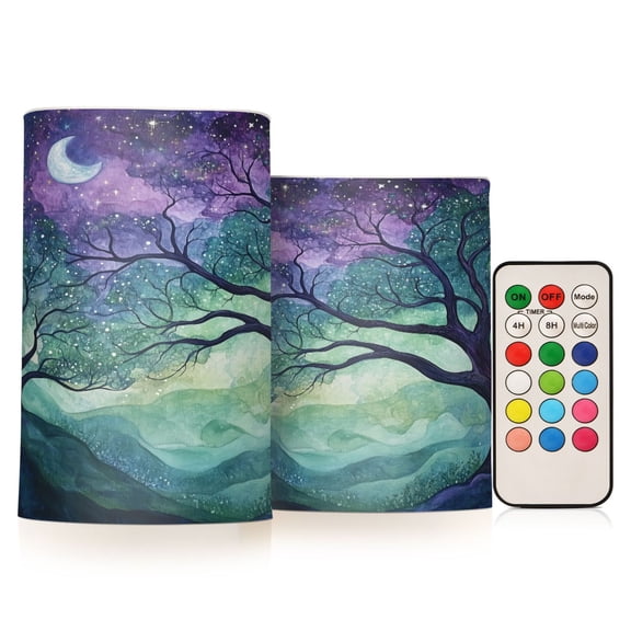 Yayeee Flameless Candles with Remote Flickering Battery Operated Multi Color Changing, Moonlight Forest